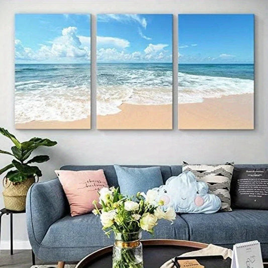 3pcs Sea Wave Nautical Shore Nature Ocean Metal Print Ready to Hang Art
