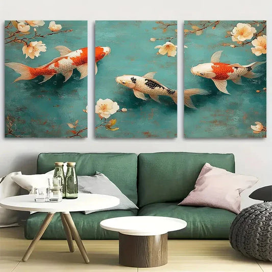3pcs Vibrant Delicate Koi Fish Metal Print Ready to Hang Art
