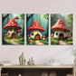 3pcs Mushroom House Triptych Forest Vibrant Wall Art Set Canvas Framed 40x60cm - High Quality Print 100% Australian Made Wall Canvas Ready to Hang