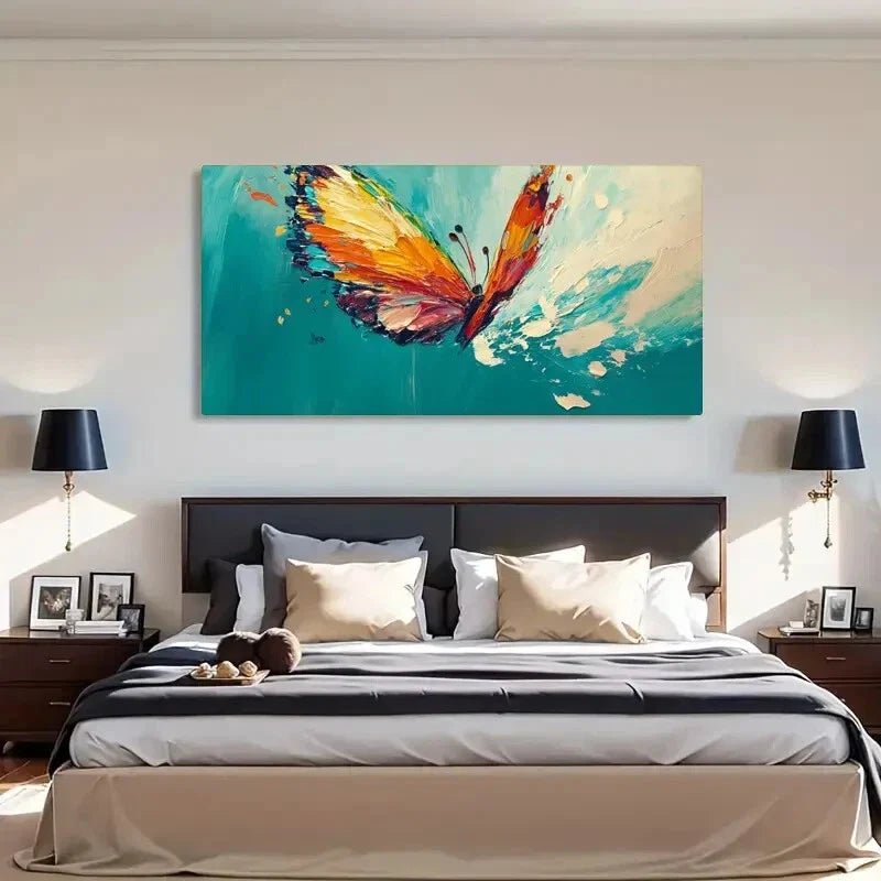 Vibrant Butterfly Abstract Wall Art Canvas Office Home Room Framed 120x60cm