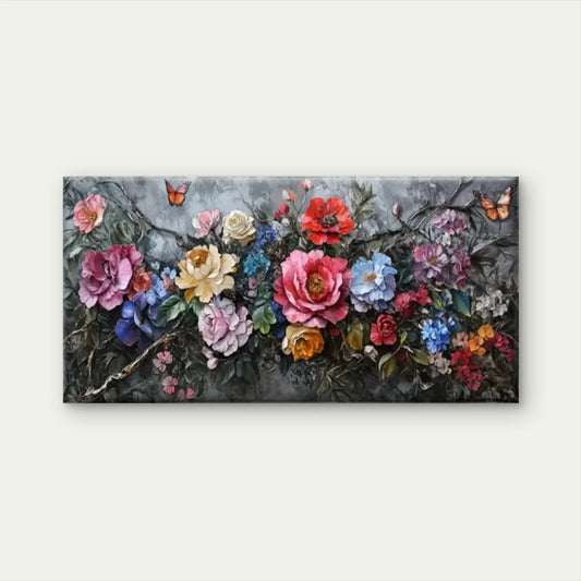 Flowers Butterflies Nature Wall Art Canvas Office Home Room Framed 80x45cm