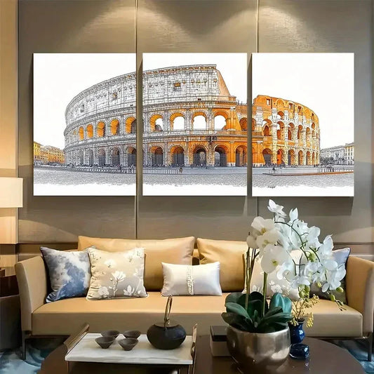 3pcs Italy Colosseum Line Art Design Metal Print Ready to Hang Art