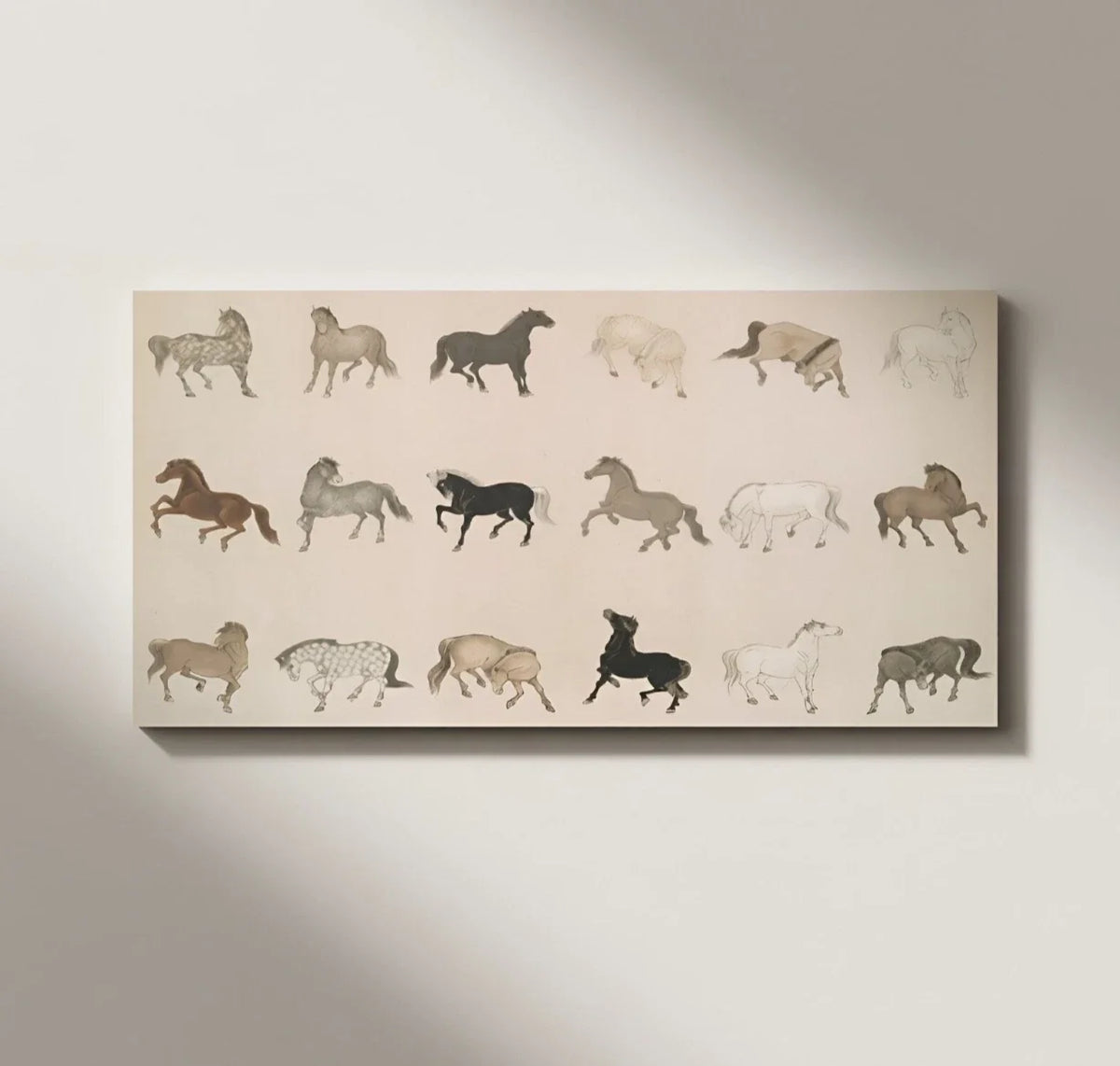 Vintage Horse Illustration Art Wall Art Canvas Office Home Framed 120x60cm