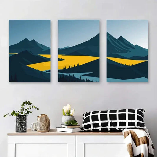 3pcs Abstract Mountain Landscape Minimalist Metal Print Ready to Hang Art