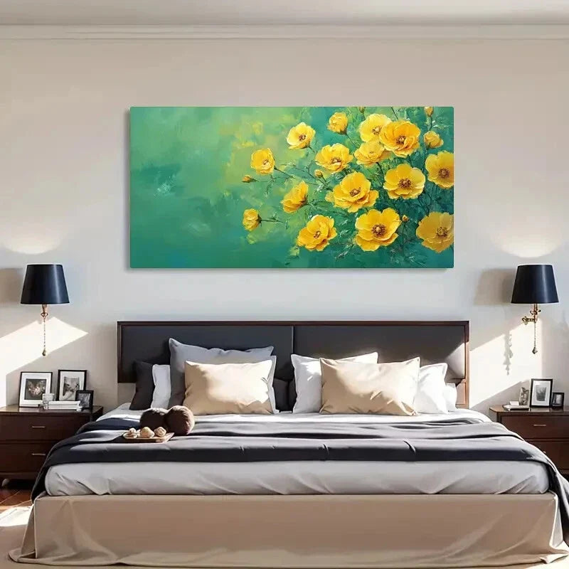 Summer Nature Green & Yellow Wall Art Canvas Office Home Room Framed 120x60cm