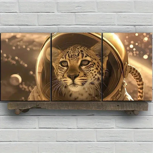 3pcs Space Baby Leopard Brown & Gold Metal Print Ready to Hang Art