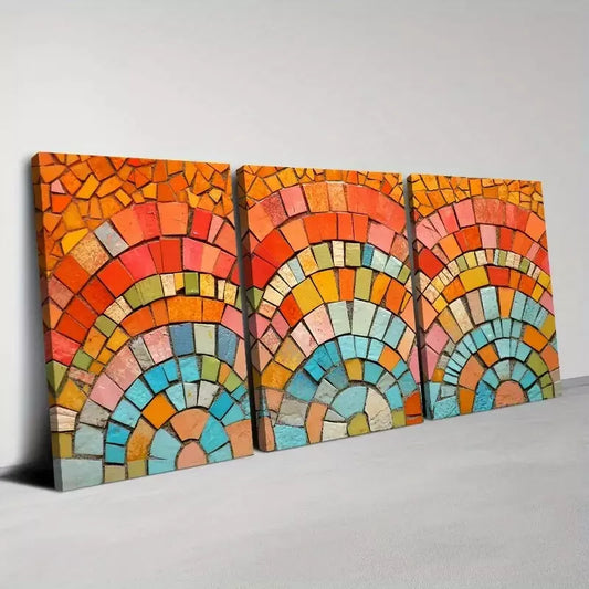3pcs Charming Colorful Abstract Color Blocks Wall Art Set Canvas Framed 40x60cm - High Quality Print 100% Australian Made Wall Canvas Ready to Hang
