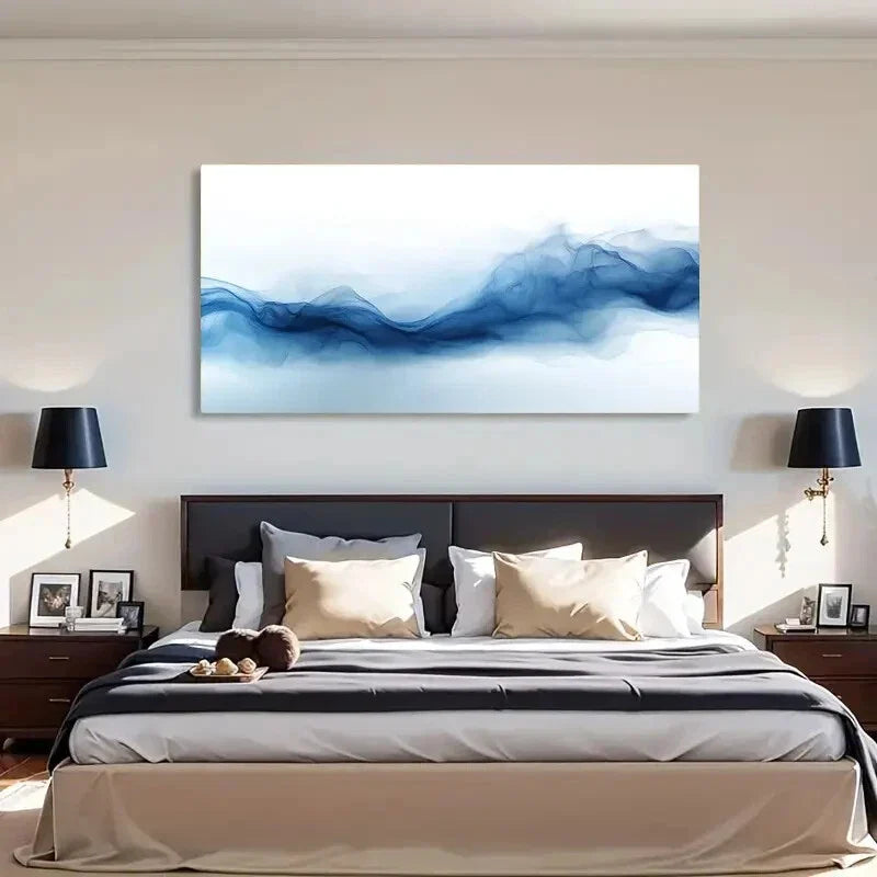 Modern Blue & Grey Textured Wall Art Canvas Office Home Room Framed 120x60cm
