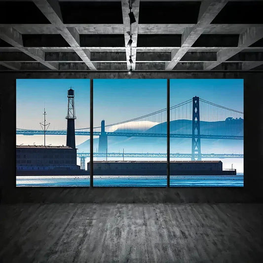 3pcs San Francisco Bridge Blue Theme Metal Print Ready to Hang Art