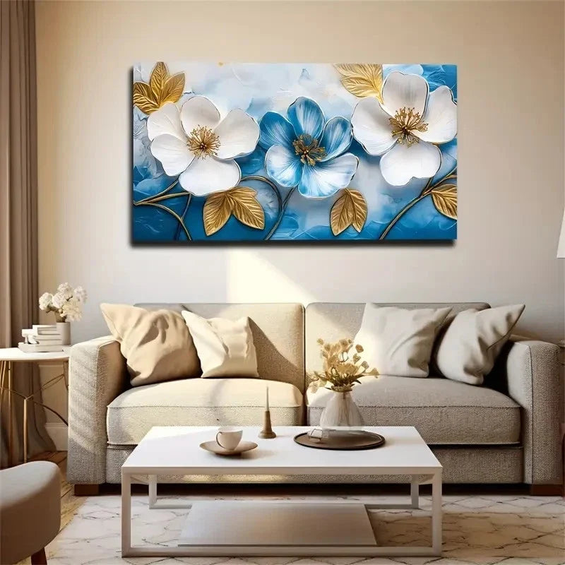 Blue And White Mixed Color Flow Wall Art Canvas Office Home Room Framed 120x60cm
