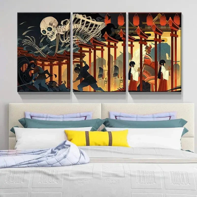 3pcs The Witch and The Skeleton Spectre  Metal Print Ready to Hang Art