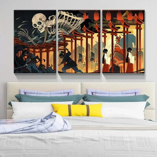 3pcs The Witch and The Skeleton Spectre  Metal Print Ready to Hang Art