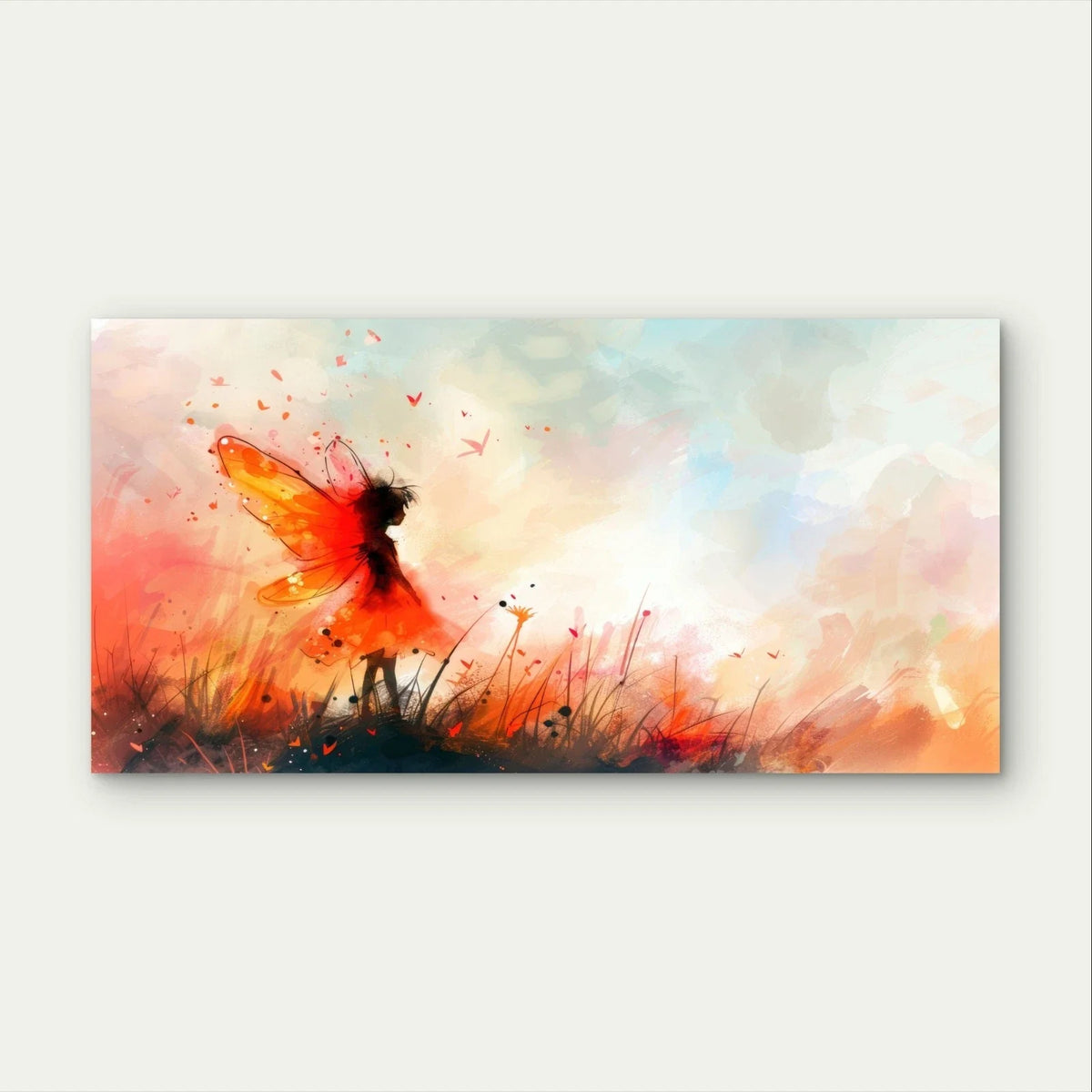 Whimsical Fairy in a Sunset Meadow Wall Art Canvas Office Home Framed 120x60cm