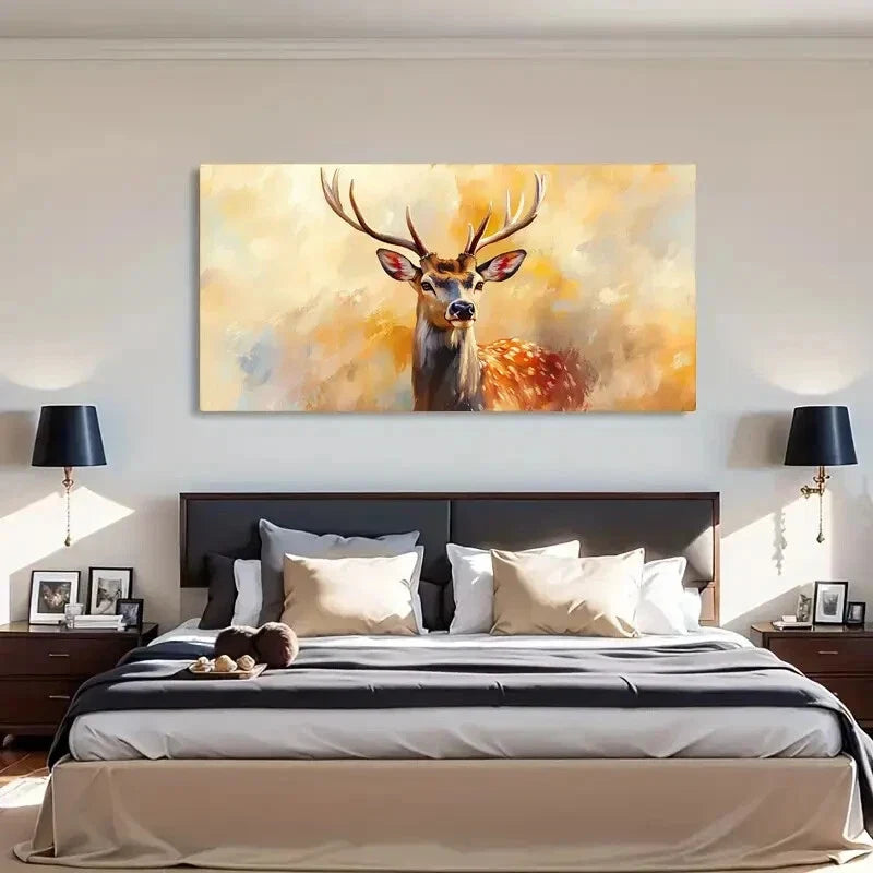 Deer Antlers Landscape Deco Wall Art Canvas Office Home Room Framed 120x60cm