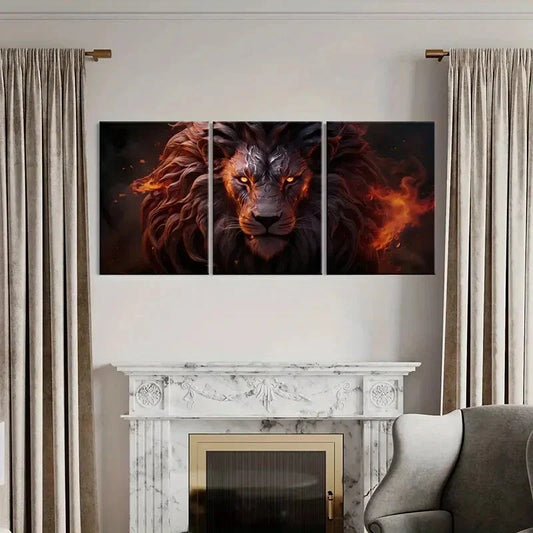 3pcs Fantasy Animal Lion Metal Print Ready to Hang Art
