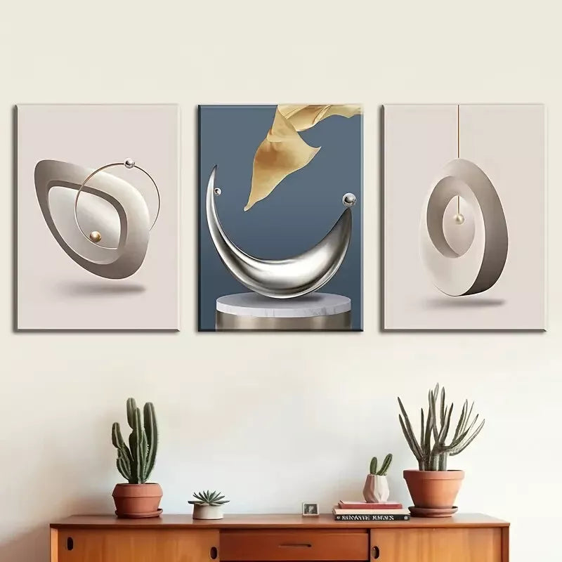 3pcs light luxury three-dimensional geometric  Wall Art Set Canvas Framed 40x60cm - High Quality Print 100% Australian Made Wall Canvas Ready to Hang