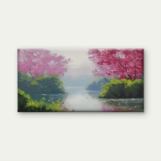 Trees Flowers Lake Forest Wall Art Canvas Office Home Room Framed 80x45cm