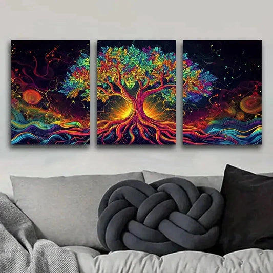 3pcs Psychedelic Tree of Life Colorful Perfect Wall Art Set Canvas Framed 40x60cm - High Quality Print 100% Australian Made Wall Canvas Ready to Hang