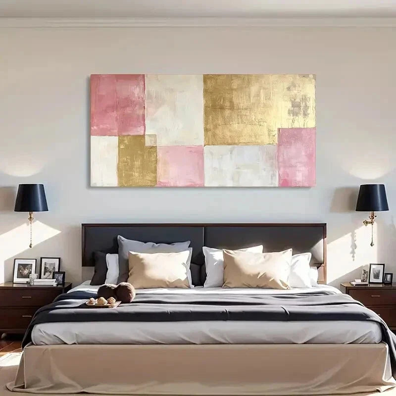 Golden Accents Pink Abstract Wall Art Canvas Office Home Room Framed 120x60cm