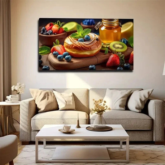 Vibrant Fruits Berries Design Wall Art Canvas Office Home Room Framed 120x60cm