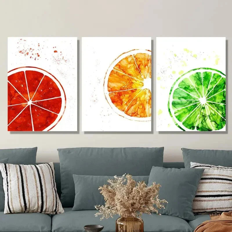 3pcs Bloody oranges, watercolor style orange slice Metal Print Ready to Hang Art