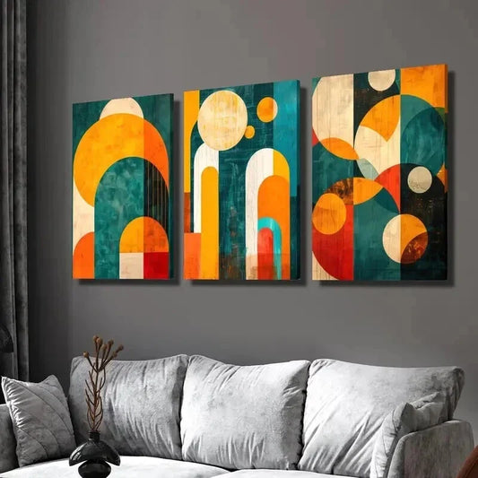 3pcs Abstract Colorful Geometric Shapes Wall Art Set Canvas Framed 40x60cm - High Quality Print 100% Australian Made Wall Canvas Ready to Hang