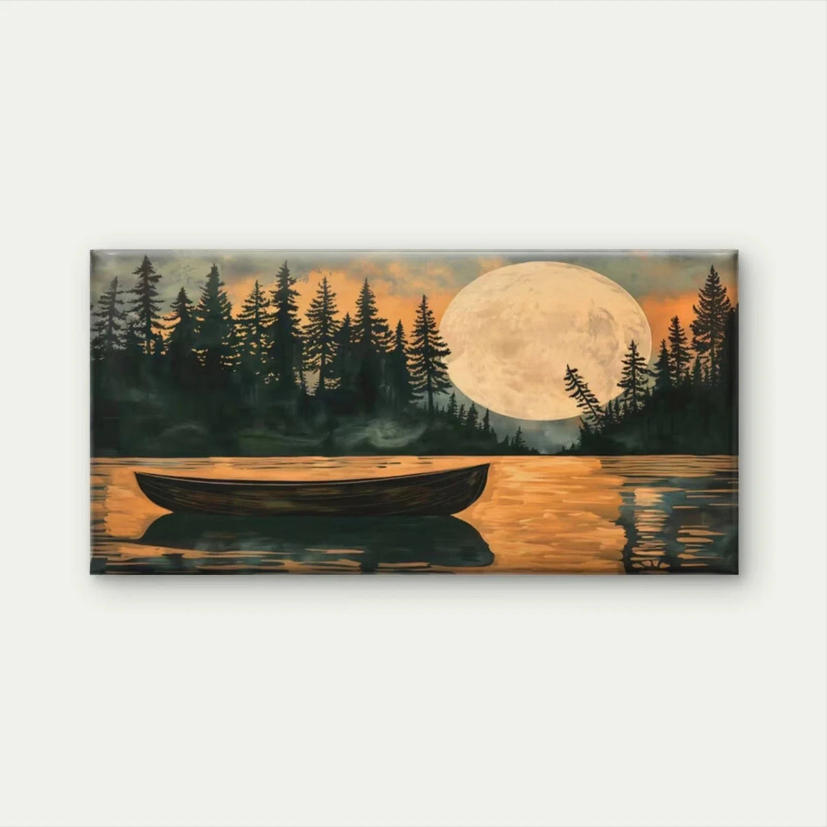 Lake Forest Moonlight Boat Wall Art Canvas Office Home Room Framed 120x60cm