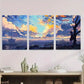 3pcs Beautiful Sunset Seascape Blue Sky & Ocean Wall Art Set Canvas Framed 40x60cm - High Quality Print 100% Australian Made Wall Canvas Ready to Hang