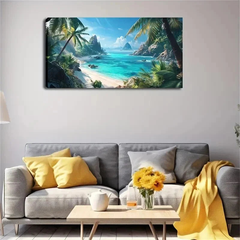 Tropical Palm Trees & Lush Wall Art Canvas Office Home Room Framed 120x60cm