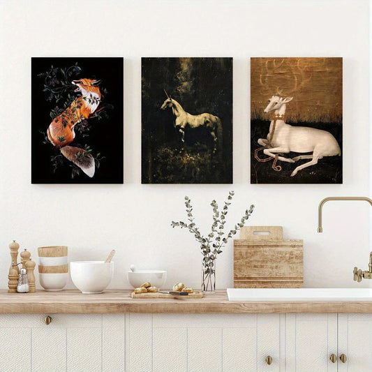 3pcs Spring Summer Goat Themed Artwork Metal Print Ready to Hang Art