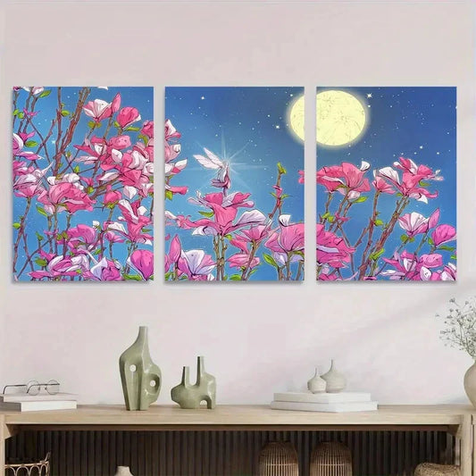 3pcs Charming Pink Flower Metal Print Ready to Hang Art