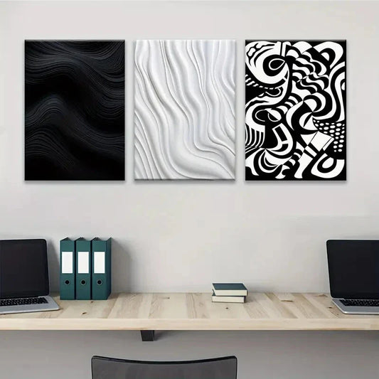 3pcs Black and White Abstract Metal Print Ready to Hang Art
