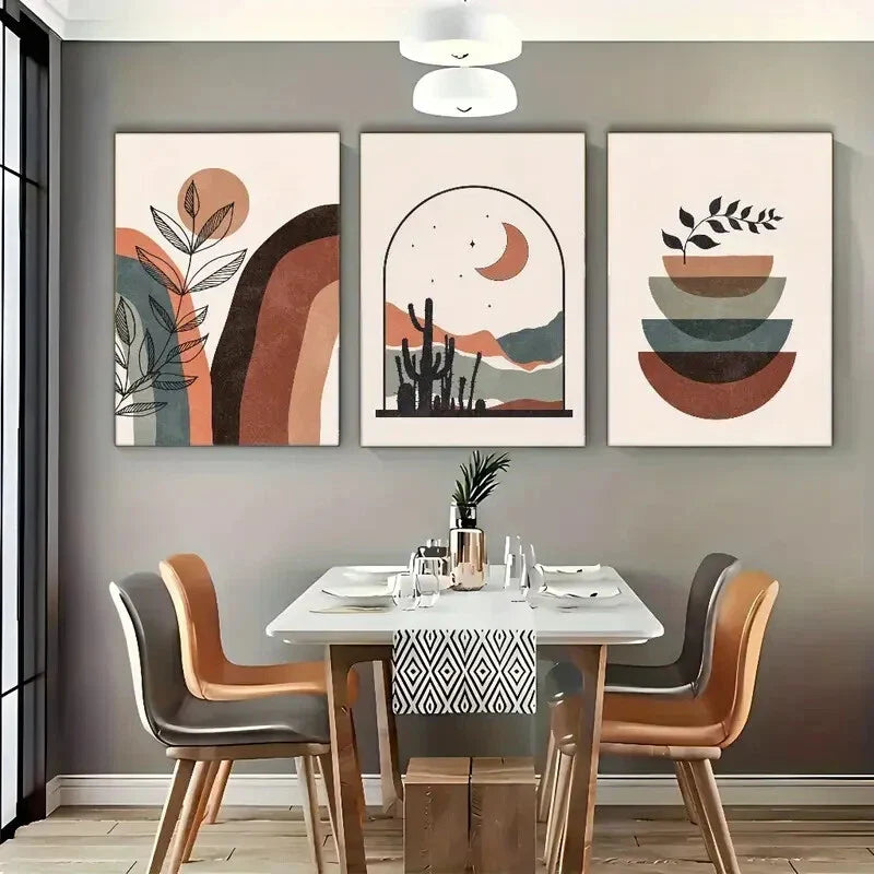 3pcs Mid Century Modern Art Abstract Posters Metal Print Ready to Hang Art