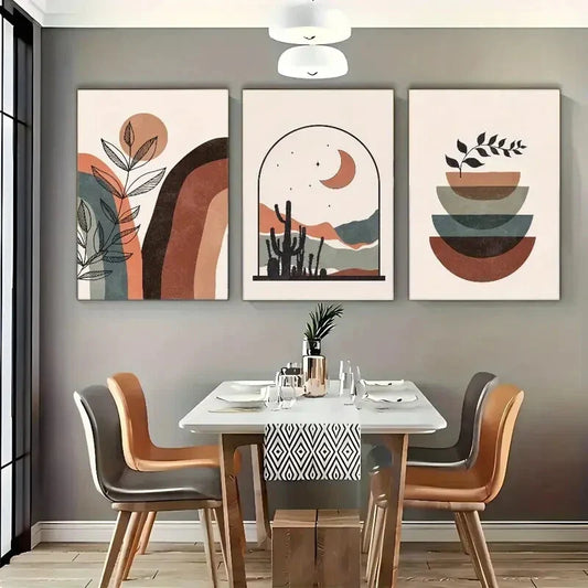 3pcs Mid Century Modern Art Abstract Posters Metal Print Ready to Hang Art