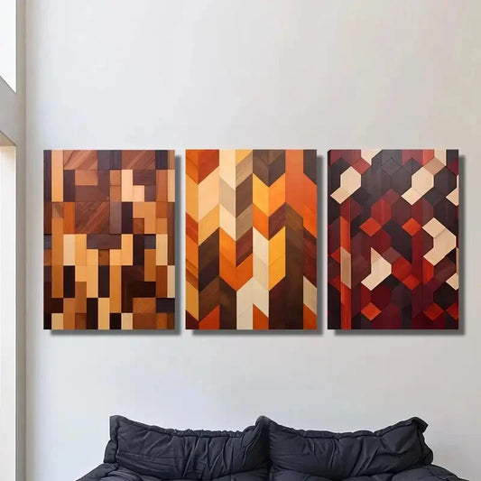 3pcs ,Geometric shapes, wood texture art, minim Metal Print Ready to Hang Art