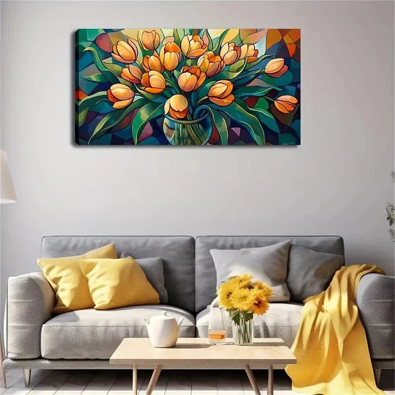 Orange Tulips Paired Colorful Wall Art Canvas Office Home Room Framed 120x60cm