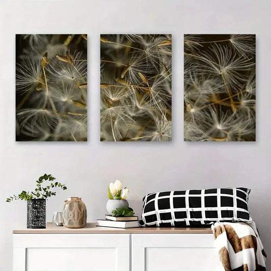 3pcs Golden and White Plant Design Metal Print Ready to Hang Art