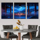 3pcs Ancient Pavilion and Lightning Scene Metal Print Ready to Hang Art