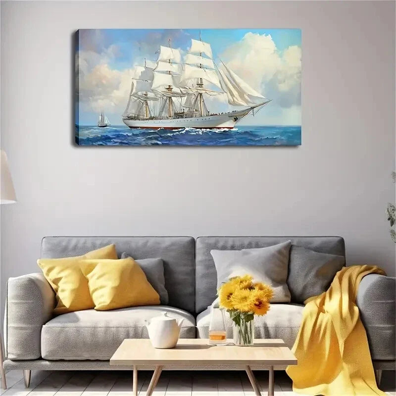 Under A Clear Sky Sailboat Wall Art Canvas Office Home Room Framed 120x60cm