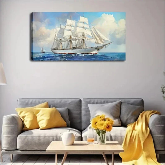 Under A Clear Sky Sailboat Wall Art Canvas Office Home Room Framed 120x60cm