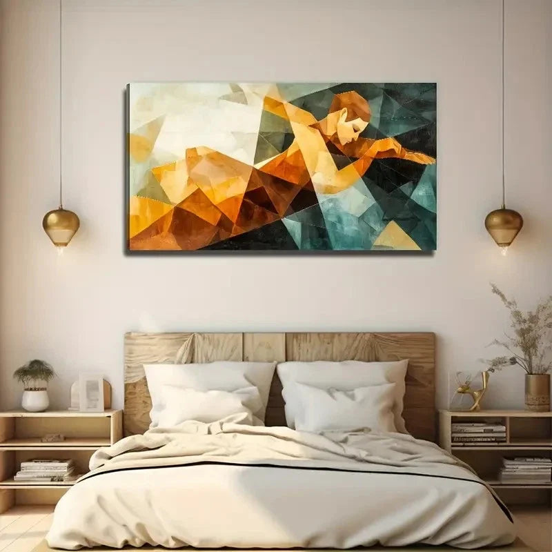 Orange & Blue Athlete Design Wall Art Canvas Office Home Room Framed 120x60cm