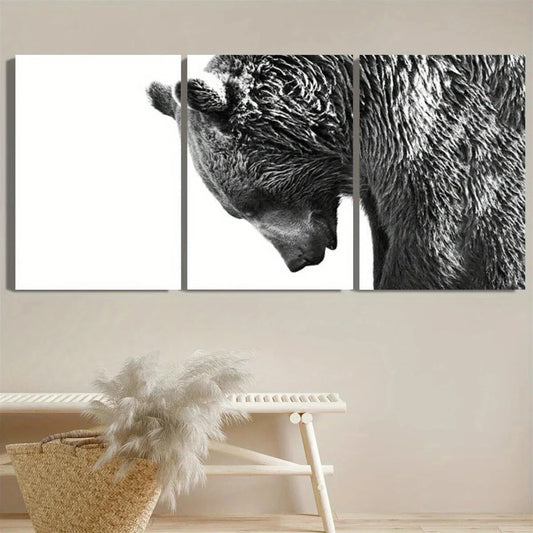 3pcs Grizzly Black and White Brown Bear Wildlife Metal Print Ready to Hang Art