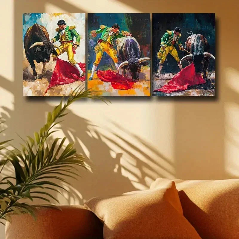 3pcs Vibrant Matador Bullfight Metal Print Ready to Hang Art