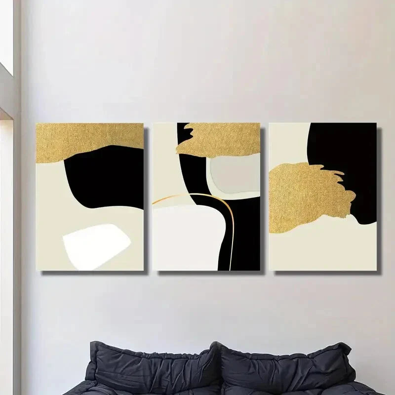 3pcs abstract golden art,, gold leaf Murals Metal Print Ready to Hang Art