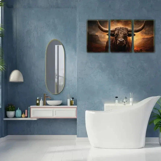 3pcs Texas Longhorn Cattle Animal Art Poster Metal Print Ready to Hang Art