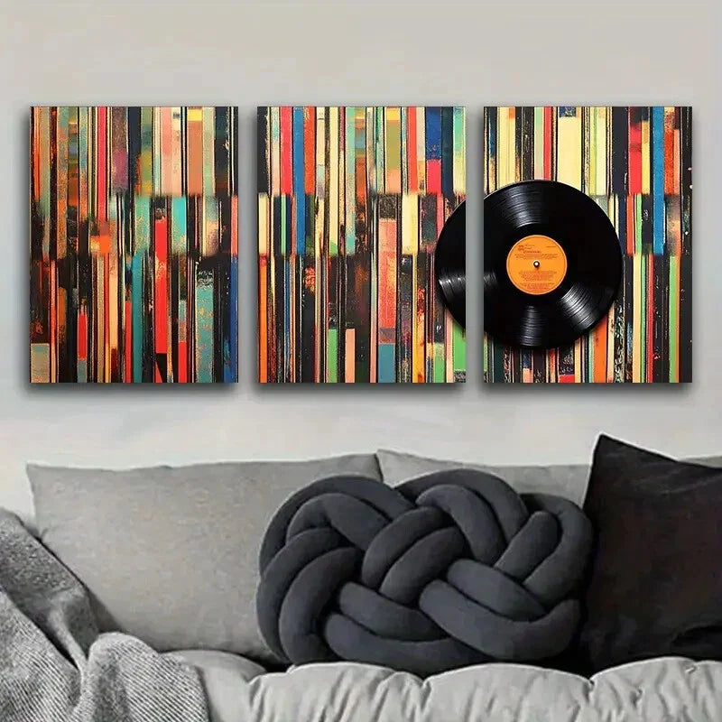 3pcs Featuring Colorful Striped Designs Music  Metal Print Ready to Hang Art