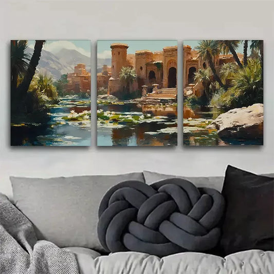 3pcss  beautiful Oriental Oasis Landscape  Wall Art Set Canvas Framed 40x60cm - High Quality Print 100% Australian Made Wall Canvas Ready to Hang