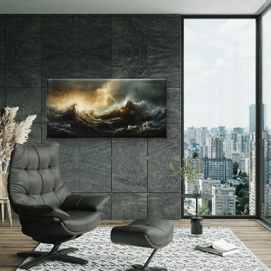 Ocean Storm Seascape Wall Art Canvas Office Home Room Framed 120x60cm