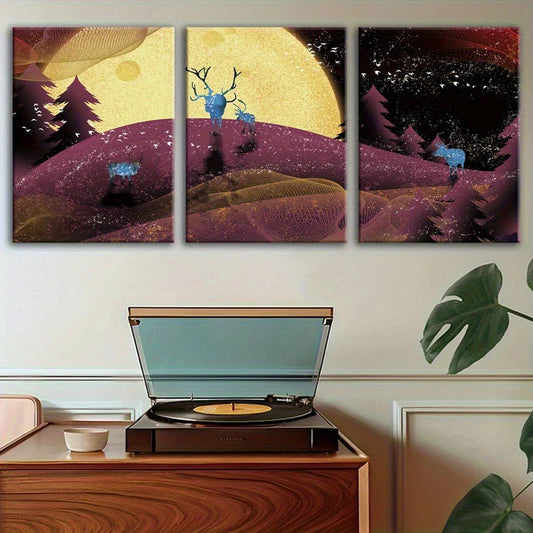 3pcs Purple Moon And Starry Night Metal Print Ready to Hang Art