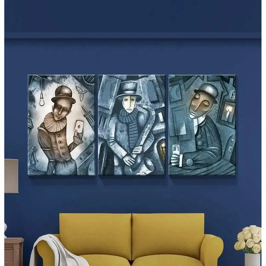 3pcs Abstract Figures in Stylish Attire, Metal Print Ready to Hang Art